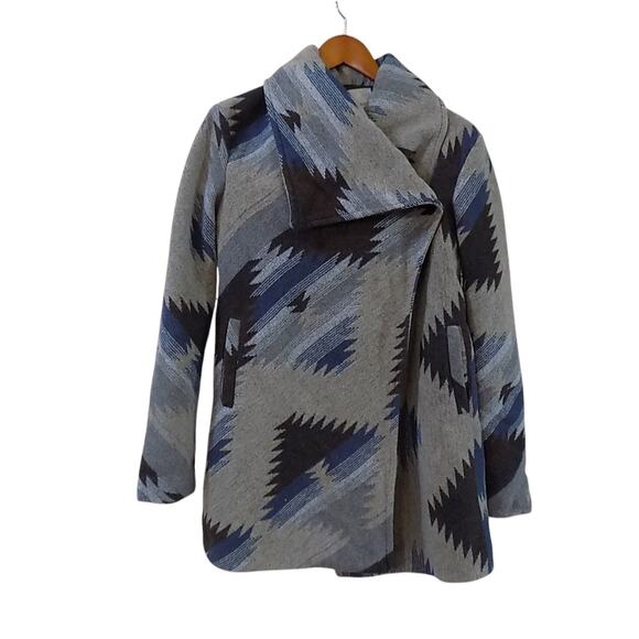 Thread & Supply Southwestern Wrap Jacket M Women Gray Blue Western Aztec Outdoor - Picture 1 of 6